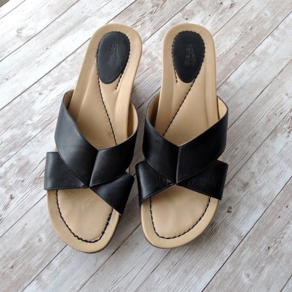 DANSKO Neeci Black Leather Wedge Slip-On Platform Sandals Size 39 (8.5 - 9) - Picture 2 of 7